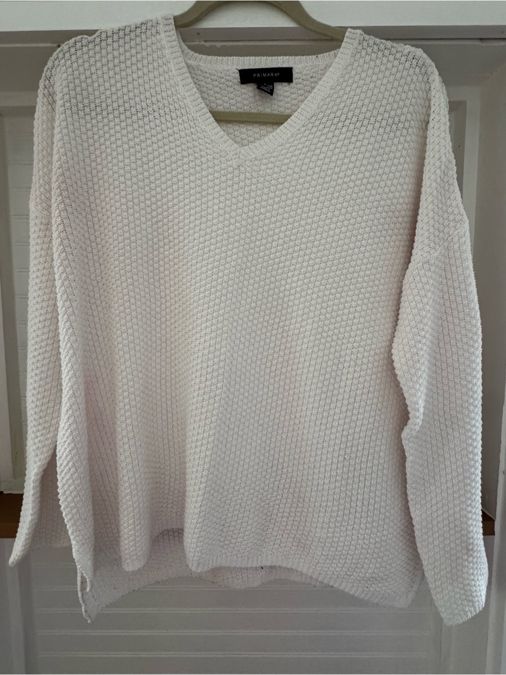 Primark Women's Off-White V-Neck Textured Knit Sweater